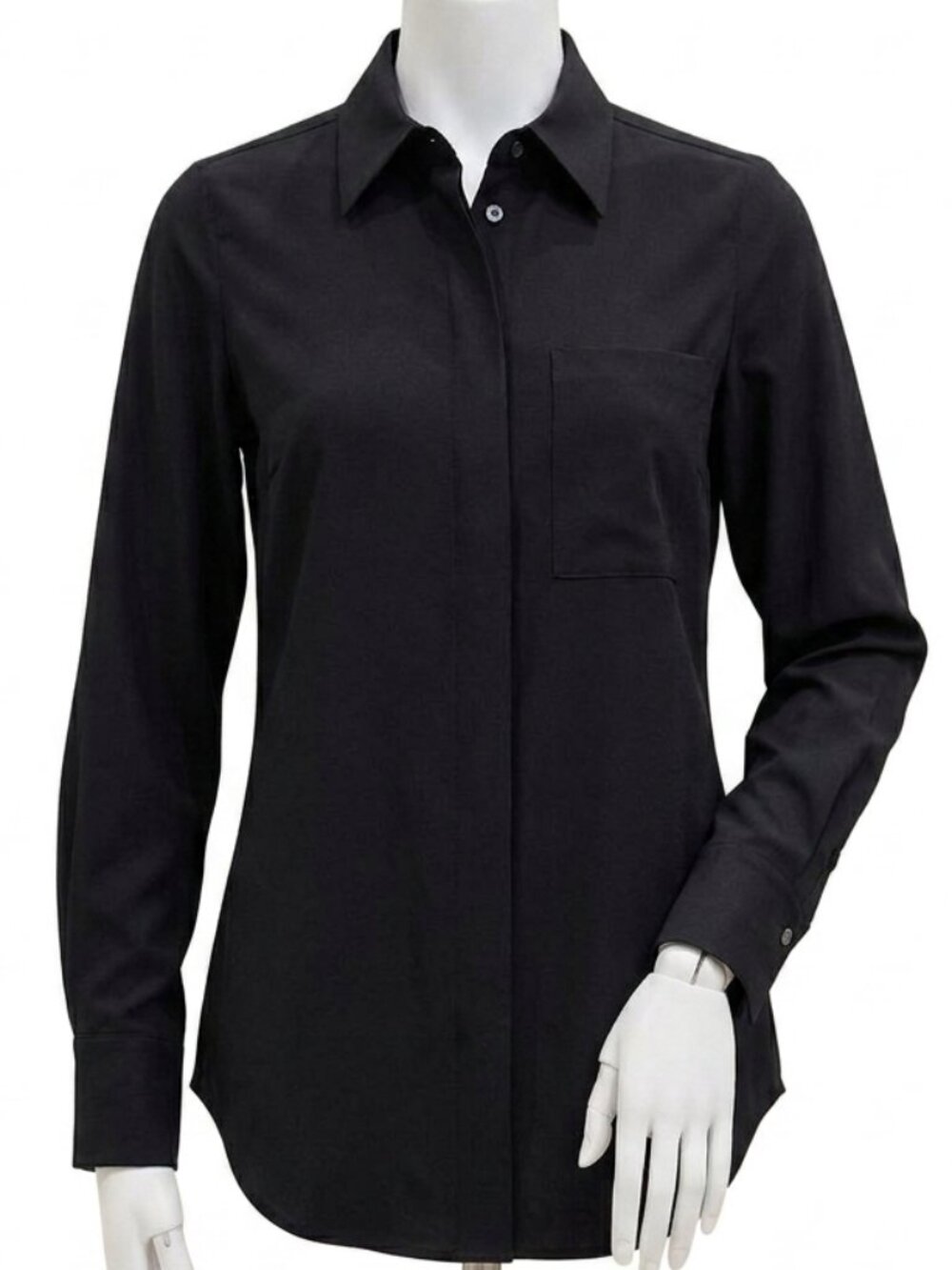 Prologue Black Blouse Hidden Button Front Long Sleeve Size XS